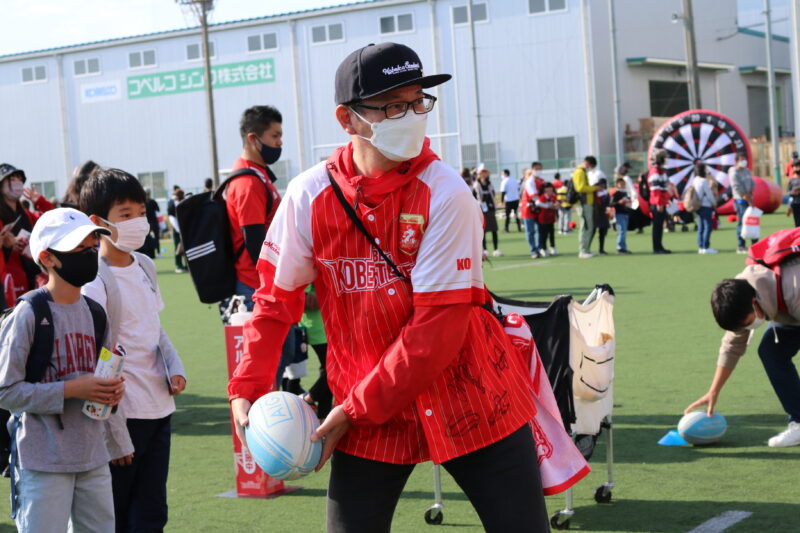 ラグビー体験コーナーの様子